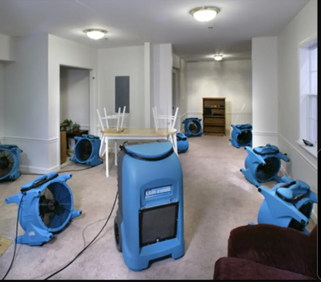 Air movers and dehumidifier setup for Water Damage Restoration in South Lakes